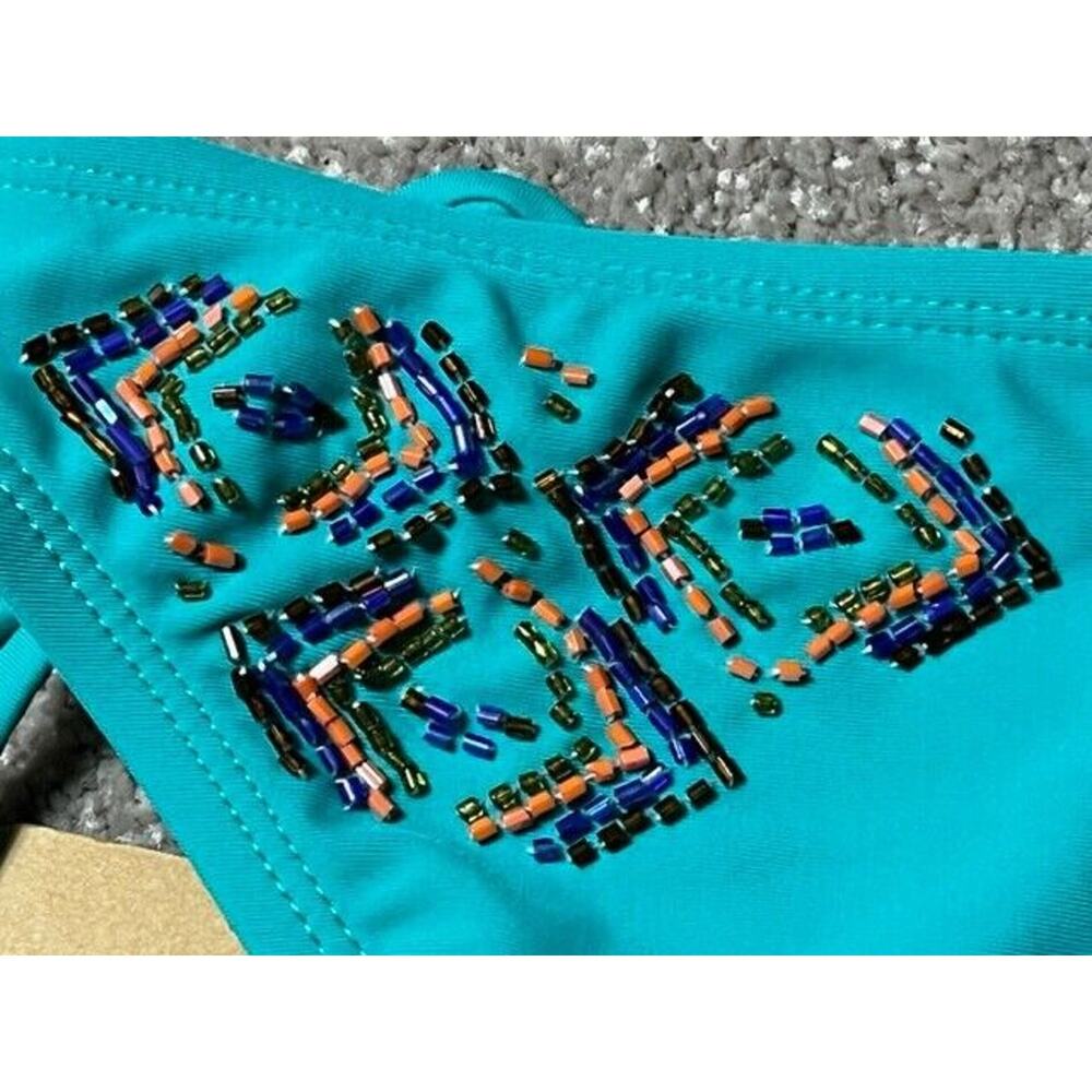 Hobie Bikini‎ Swim Bottom Size L Tribal Beaded Festival Coastal Retro Y2K Hippie - Picture 3 of 12